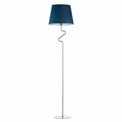 Lampa stojąca do salonu FOGO niebieska nowoczesna welwetowa z abażurem glamour Lysne 174 cm