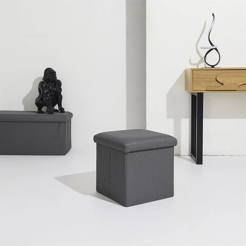 Pufa ze schowkiem Vels Atom szara nowoczesna składana do przedpokoju i pokoju młodzieżowego 38x38 cm
