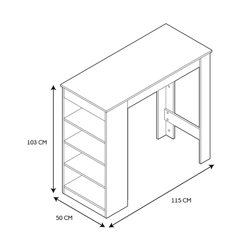 Stół barowy Blox naturalny z półkami do kuchni i salonu nowoczesny prostokątny 115 cm