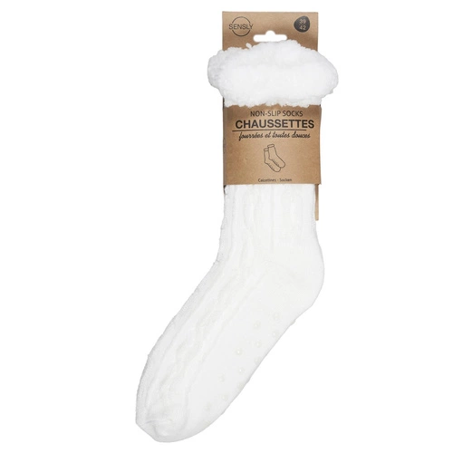 Skarpetki antypoślizgowe Sherpa Intesi beżowe z tłoczonym wzorem do domu 39-42