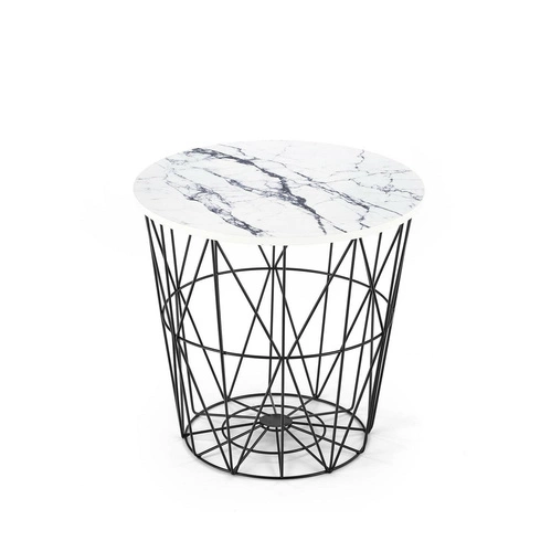 Stolik kawowy Rissa okrągły biały marmur nowoczesny ze schowkiem do salonu Intesi 42 cm