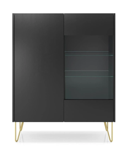Komoda Marbren wysoka czarna glamour na złotych nogach do salonu nowoczesna 97 cm Intesi
