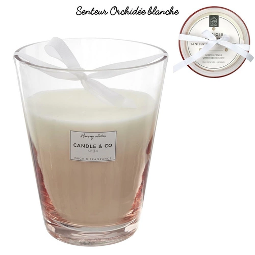 Świeca zapachowa orchidea w szklanym beżowym wazonie dekoracyjna Intesi 23 cm