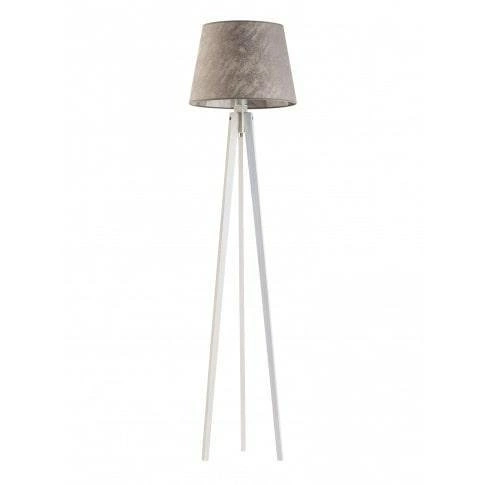 Lampa podłogowa Curacao nowoczesna drewniana z abażurem szary melanż do salonu Lysne 158 cm