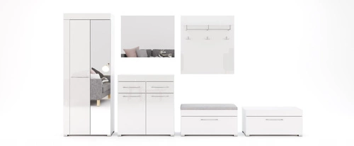 Szafka na buty Amanda Intesi biała połysk nowoczesna z siedziskiem i schowkiem do przedpokoju