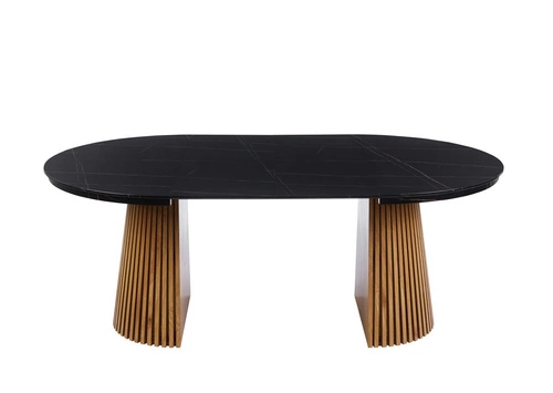Stół okrągły rozkładany Kyoto 120-200 cm czarny marmur/dąb do jadalni nowoczesny Intesi