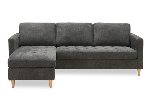 Narożnik do salonu Firenze szary nowoczesny uniwersalny skandynawski na drewnianych nogach