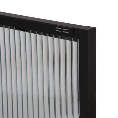 Komoda Aldir czarna nowoczesna metalowa z przeszklonym frontem na nóżkach 100 cm do salonu