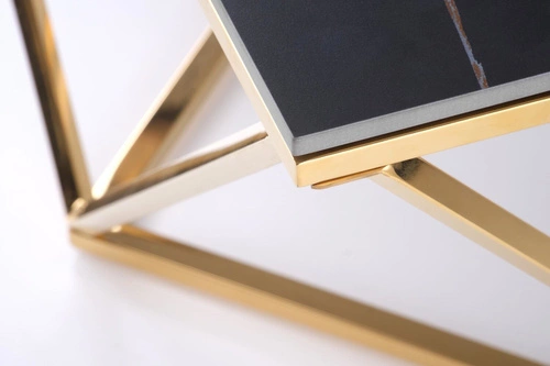 Stolik kawowy Artus kwadratowy czarny marmur i złoty nowoczesny glamour do salonu 80x80 cm