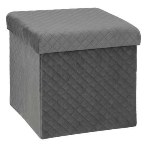Pufa Kali welurowa szara 31x31 cm ze schowkiem do salonu i przedpokoju nowoczesna