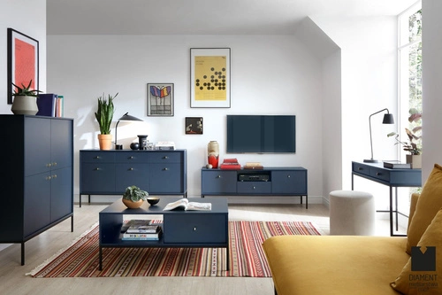 Komoda Evora granatowa 154 cm nowoczesna z szufladami na nóżkach do salonu Intesi