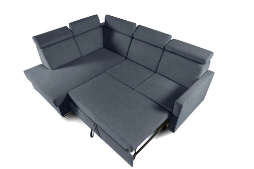 Narożnik z funkcją spania Mils XL lewostronny nowoczesny do salonu szary granatowy