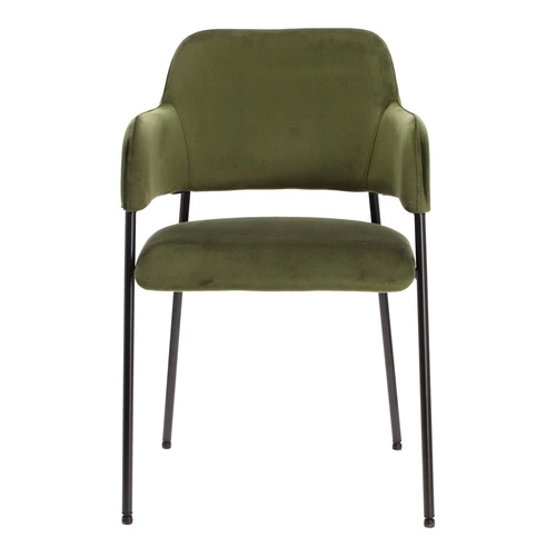 Krzesło do jadalni tapicerowane Lima Actona welurowe zielone z podłokietnikami łatwe czyszczenie