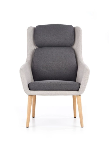 Fotel wypoczynkowy Haga Intesi beżowy szary do salonu tapicerowany retro z drewnianymi nogami