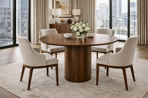 Stół okrągły Lyndon 120 cm orzech do jadalni i salonu nowoczesny