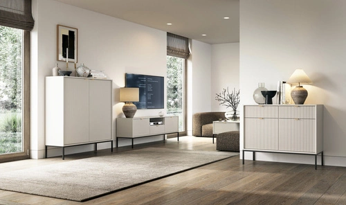 Szafka RTV ryflowana kaszmir 154 cm Delicious Intesi nowoczesna stojąca do salonu z szufladami