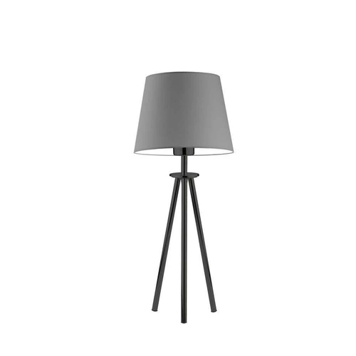 Lampka nocna do sypialni BERGEN nowoczesna szara z abażurem na czarnym metalowym stelażu