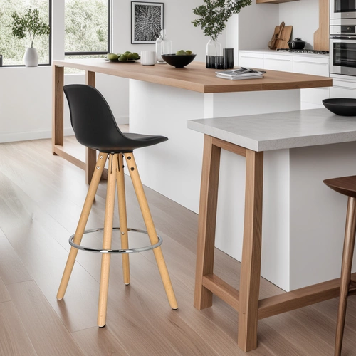 Hoker Nord czarny z oparciem do kuchni i wyspy, nowoczesny, drewniany z ekoskórą Intesi