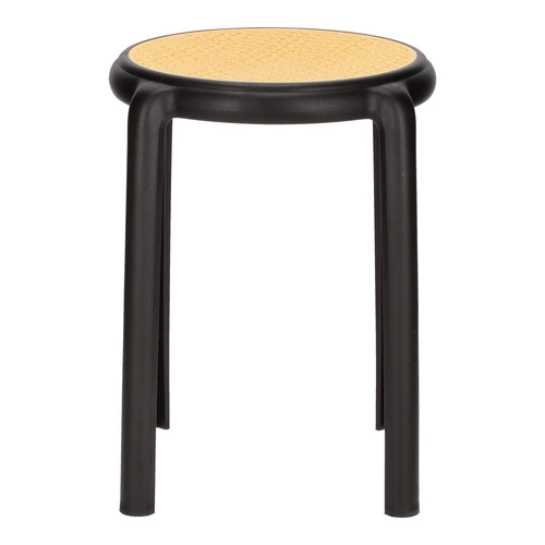 Stołek Zula czarny Intesi do kuchni i na balkon, boho, plastikowy, łatwe czyszczenie, sztaplowany