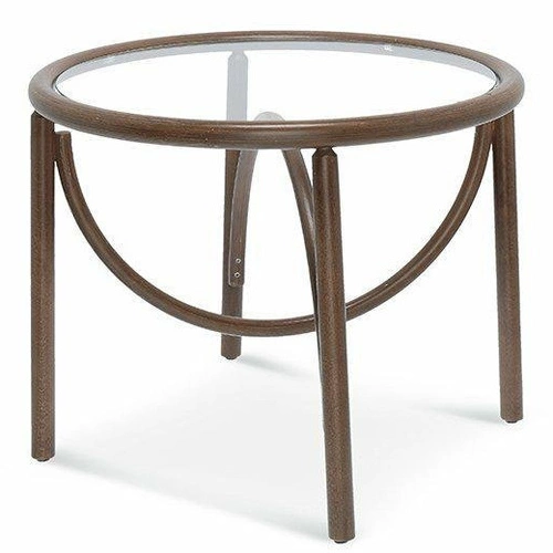 Stolik kawowy Wilma okrągły szklany z bukowymi nogami nowoczesny do salonu FAMEG