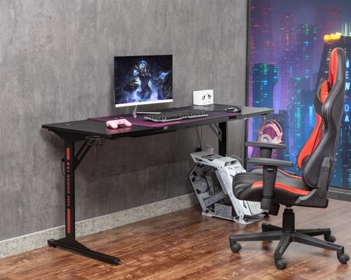 Biurko gamingowe czarne Vander Intesi nowoczesne do pracy z uchwytem na napój i akcesoria 160x60 cm