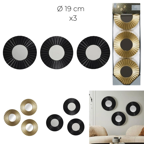 Zestaw 3 luster okrągłych Origami czarne dekoracyjne lustro na ścianę do salonu