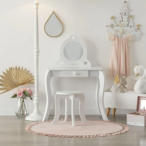Toaletka biała z lustrem i taboretem do pokoju dziewczynki Atmosphera glamour z szufladą