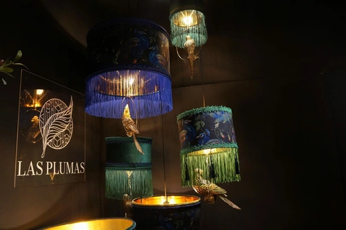 Lampa wisząca Carbonero N 3 boho welurowa z frędzlami 35cm do salonu Las Plumas