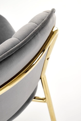 Krzesło tapicerowane welurowe Rachel szare do jadalni i salonu nowoczesne na złotych nogach