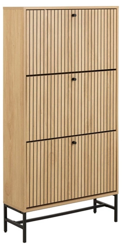 Wysoka szafka na buty Albany Actona z 3 ryflowanymi frontami dąb naturalny skandynawska do przedpokoju