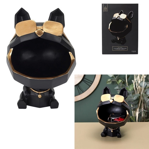 Figurka dekoracyjna organizer pies w okularach czarny Intesi glamour do salonu 23,5 cm
