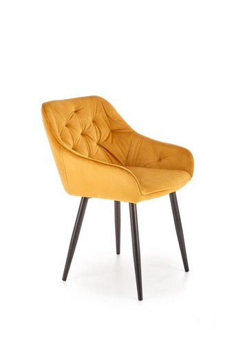 Krzesło do jadalni Marion musztardowe tapicerowane welur z podłokietnikami nowoczesne Intesi