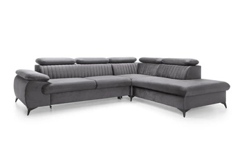 Narożnik z funkcją spania Lund L prawy szary nowoczesny do salonu z pojemnikiem