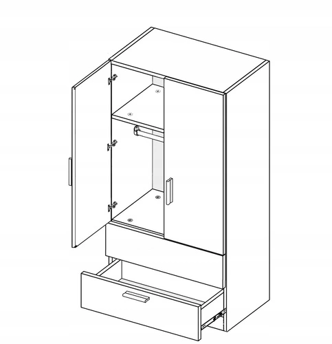 Szafa Holly biała połysk nowoczesna z szufladami i drążkiem do sypialni 100 cm