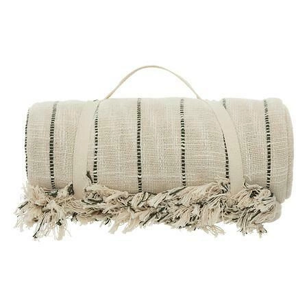 Narzuta bawełniana na łóżko Luisa 240x260 beżowa z frędzlami nowoczesna Atmosphera