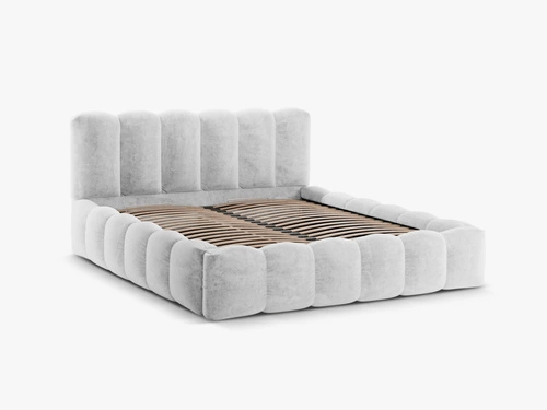 Łóżko tapicerowane Lupine 180x200 srebrne chenille z pojemnikiem do sypialni glamour