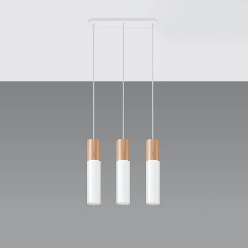 Lampa wisząca Pablo 3L biała drewniana nad stół nowoczesna do salonu i jadalni