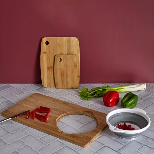 Intesi bambusowa deska do krojenia z sitkiem do warzyw i owoców nowoczesna 49,5x28 cm