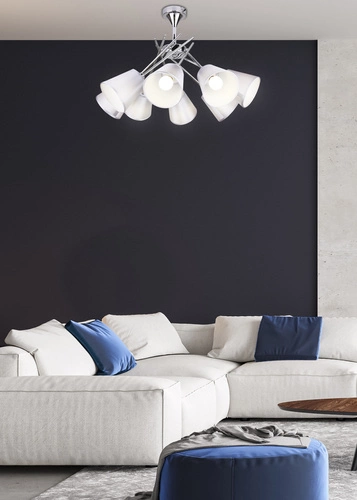 Lampa wisząca Vox chrom 8-punktowa z abażurem do salonu i sypialni nowoczesna