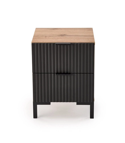 Szafka nocna Intesi Meunier 40 cm, loftowa, dąb craft/czarny, z szufladami