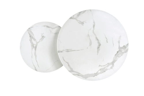 Zestaw 2 okrągłych stolików kawowych Yasmine szklanych glamour srebrno-białych do salonu