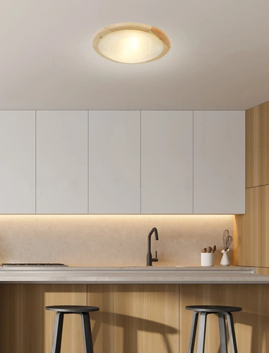 Plafon sufitowy Bamboo 40 okrągły drewniano-szklany biały do salonu i kuchni CANDELLUX