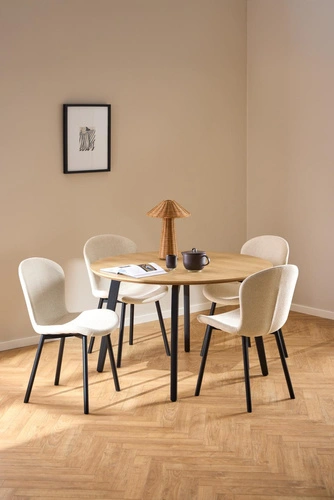 Krzesło Esra beżowe tapicerowane do jadalni nowoczesne na czarnych nogach