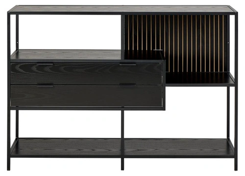 Regał loftowy Seaford V Actona na książki z szufladami czarny jesion