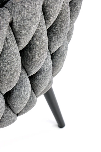 Fotel wypoczynkowy Tresse szary welur glamour do salonu z poduszką na czarnej podstawie