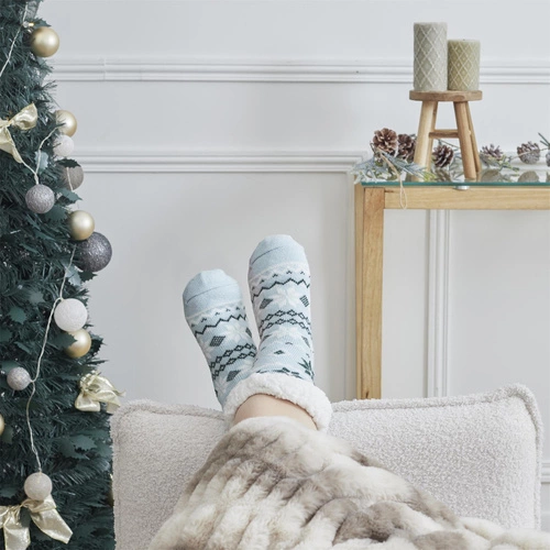 Skarpetki świąteczne Intesi niebieskie z motywem śnieżynki, ciepłe i miękkie na prezent