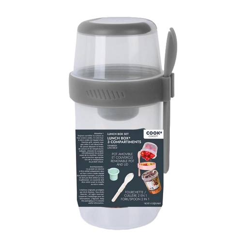 Lunchbox Intesi szary z 3 przegródkami 1,04 l nowoczesny do szkoły i pracy, można myć w zmywarce