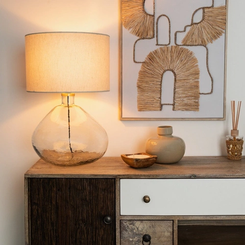 Lampka nocna Melly nowoczesna szklana z abażurem biała do sypialni i salonu Atmosphera