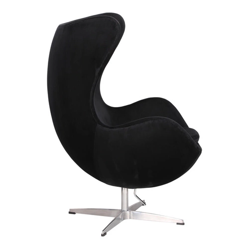 Fotel Jajo Egg czarny welur obrotowy do salonu nowoczesny glamour srebrna podstawa