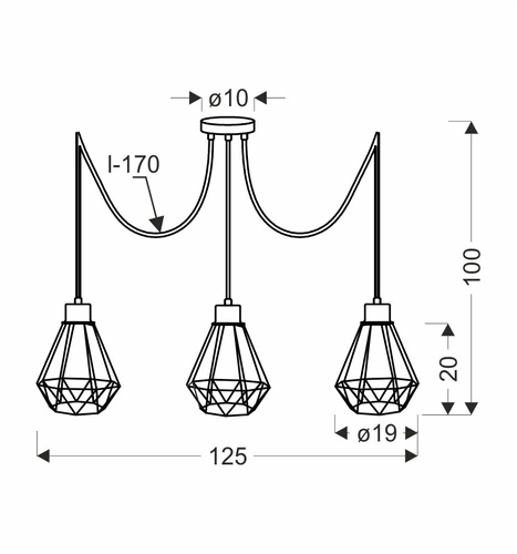 Lampa wisząca Primo p czarny+złoty 3x60W  E27 klosz czarny